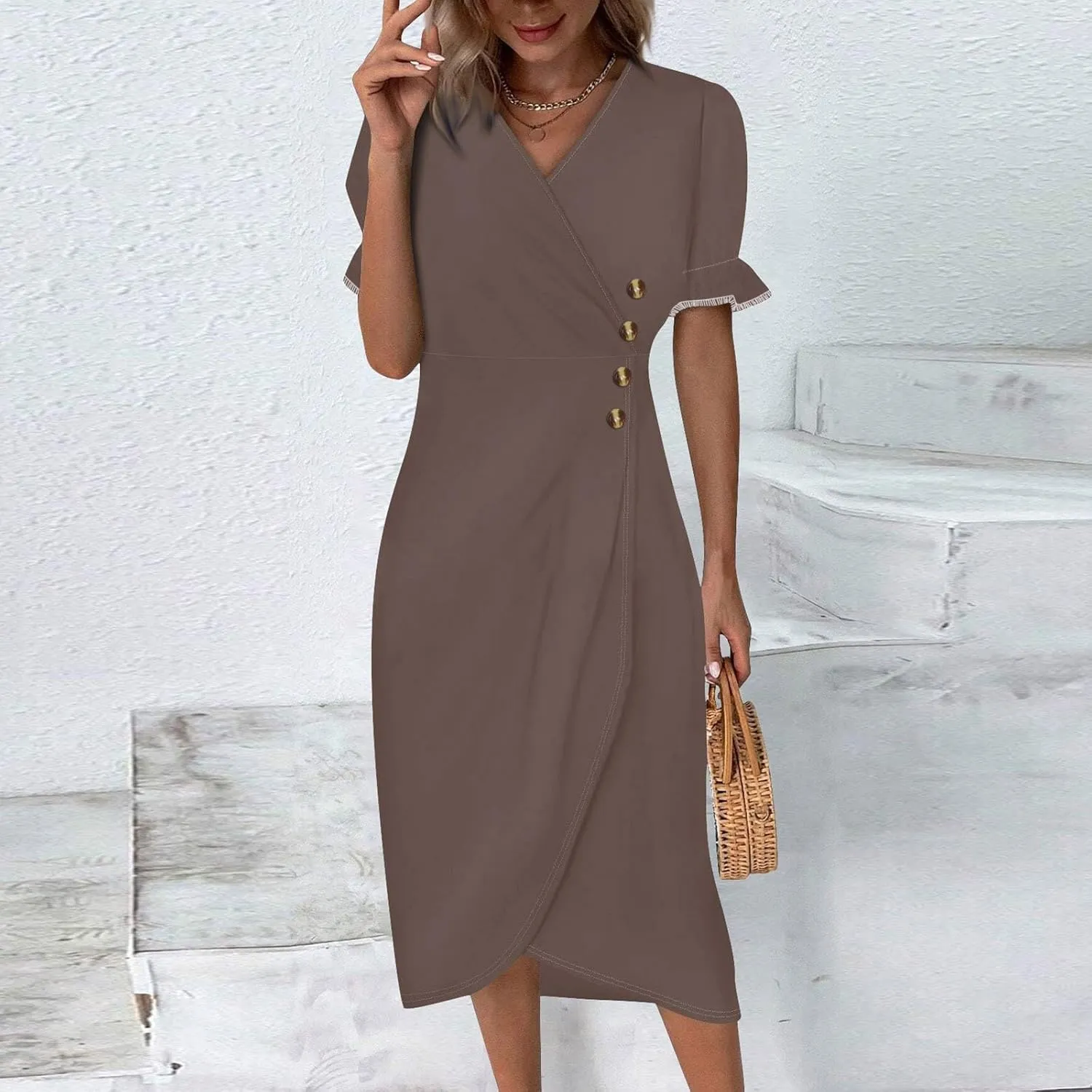 Womens Faux Wrap Shift Dresses Irregular Hem Boho Beach Dress Summer Elegant Dressy 2025