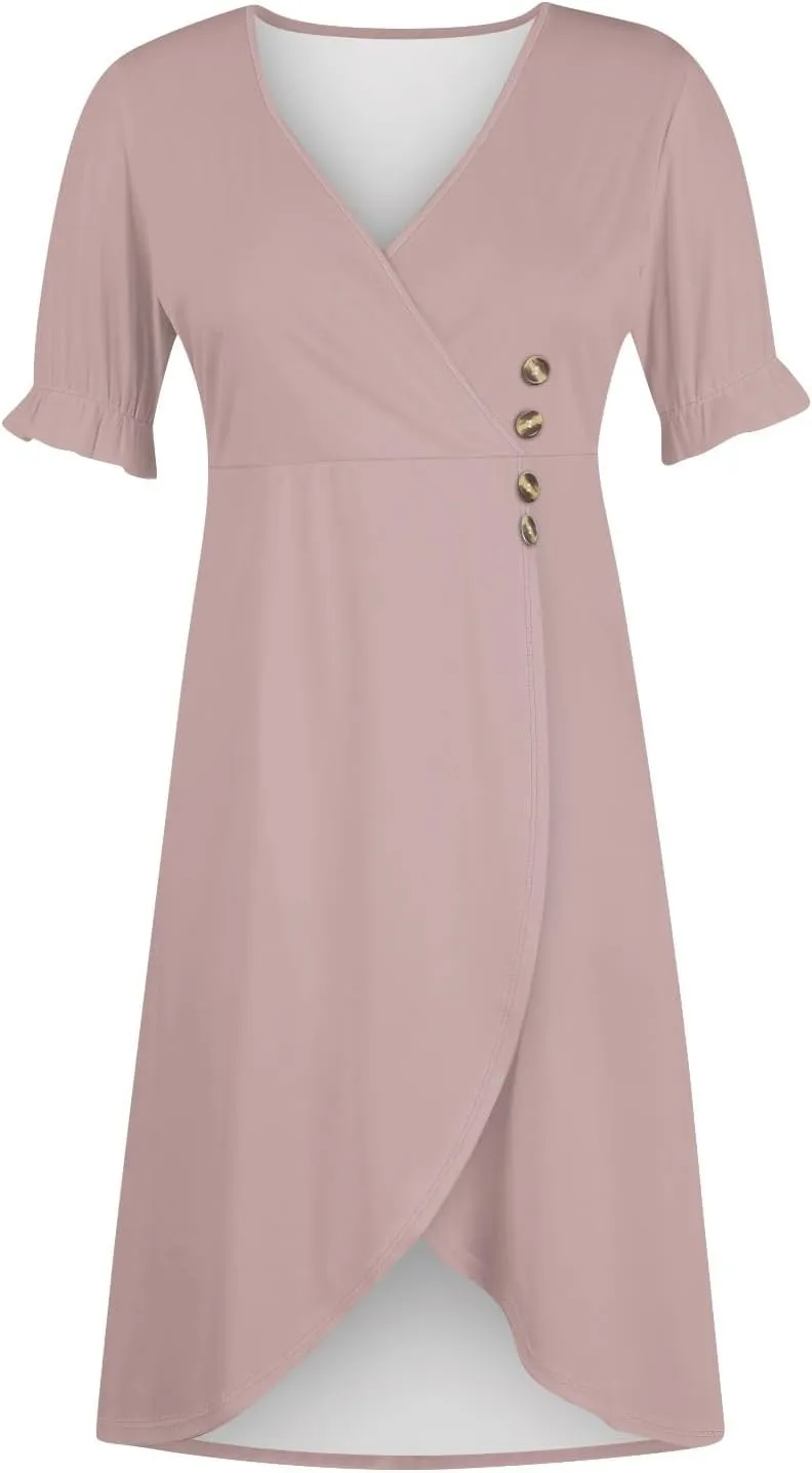 Womens Faux Wrap Shift Dresses Irregular Hem Boho Beach Dress Summer Elegant Dressy 2025