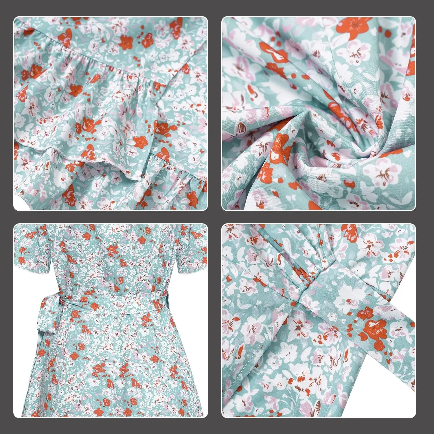 Women's Floral V Neck Summer Short Dress 2023 Spring Summer Ruffle Long Sleeve Floral Print Mini Dress