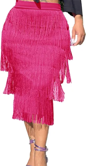 Women's Fringe Trim High Waist Pencil Bodycon Skirts Sexy Elegant Fringe Long Maxi Skirt Tassel Tiered Solid Party Dress