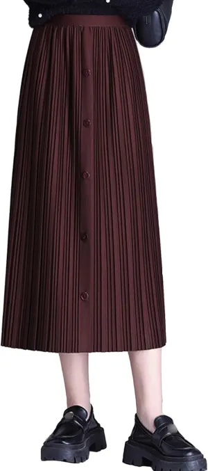 Womens High Waisted Midi Skirt Trendy Elastic Waist Pleated Skirts for Winter Fall
