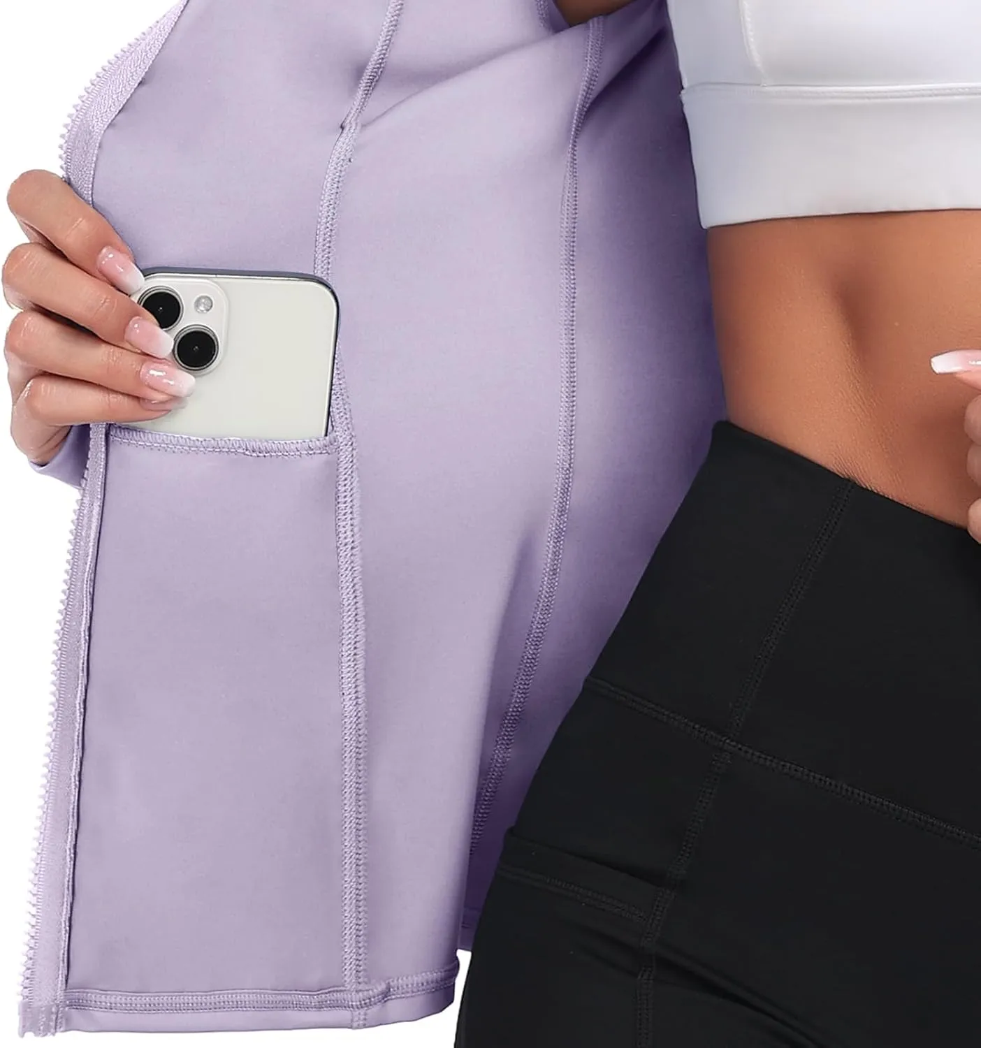 Women's Hooded Athletic Full Zip Workout Jacket With Pockets Running Slim Fit Yoga Sportwear With Thumb Holes