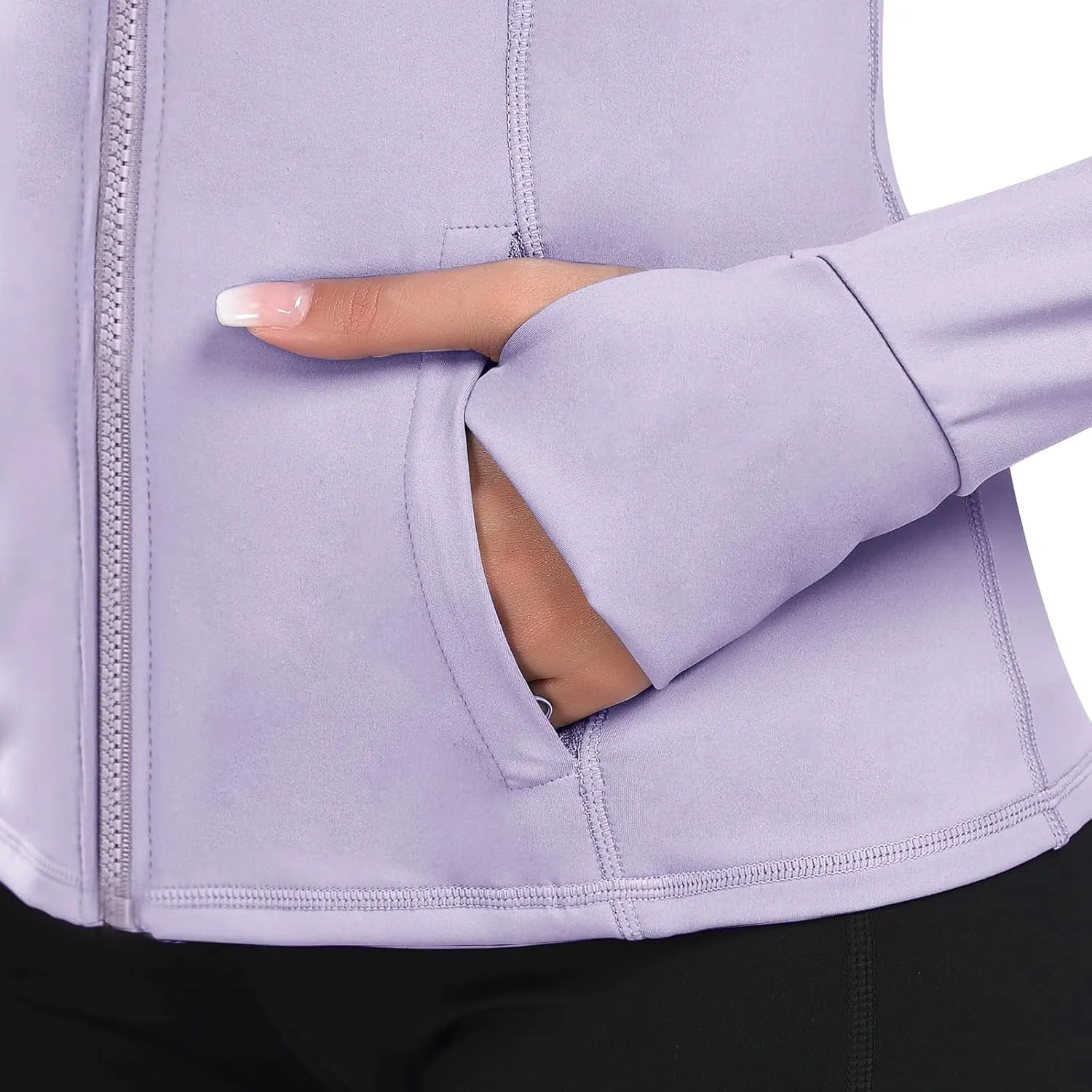 Women's Hooded Athletic Full Zip Workout Jacket With Pockets Running Slim Fit Yoga Sportwear With Thumb Holes