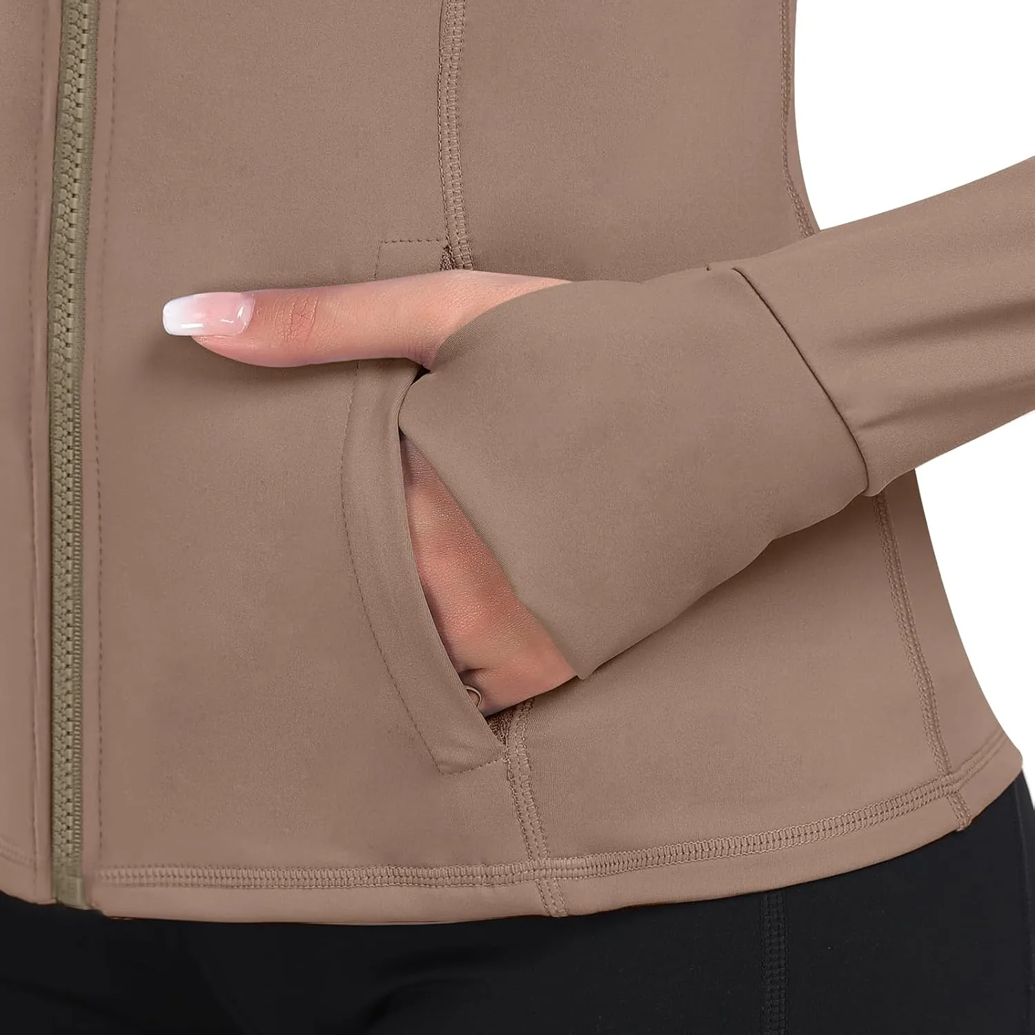 Women's Hooded Athletic Full Zip Workout Jacket With Pockets Running Slim Fit Yoga Sportwear With Thumb Holes