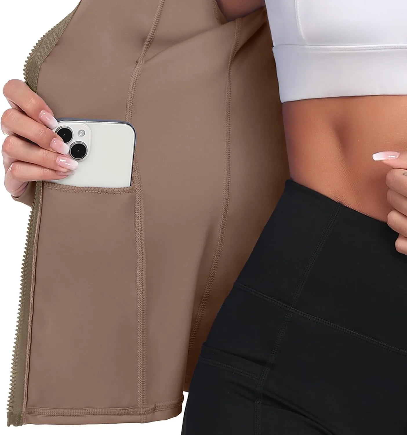 Women's Hooded Athletic Full Zip Workout Jacket With Pockets Running Slim Fit Yoga Sportwear With Thumb Holes