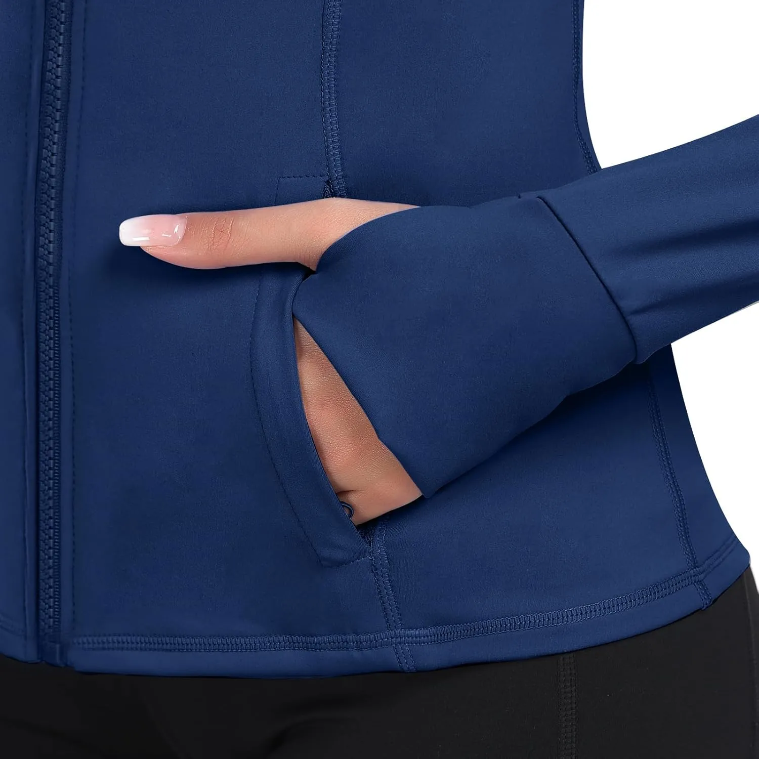 Women's Hooded Athletic Full Zip Workout Jacket With Pockets Running Slim Fit Yoga Sportwear With Thumb Holes