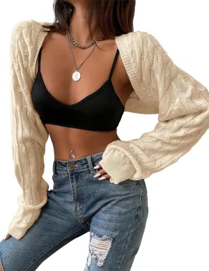 Womens Long Sleeve Open Front Crop Cardigan Sweater Drop Shoulder Shrugs Knit Bolero Sweaters Tops Outwear