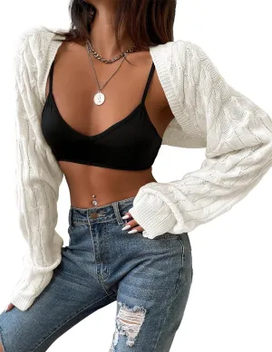 Womens Long Sleeve Open Front Crop Cardigan Sweater Drop Shoulder Shrugs Knit Bolero Sweaters Tops Outwear