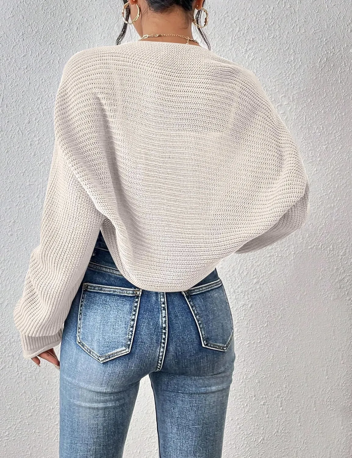 Women's Long Sleeve Open Front Knit Cropped Cardigan Sweaters Casual Solid Spring Summer Short Shrugs Sweater Coats