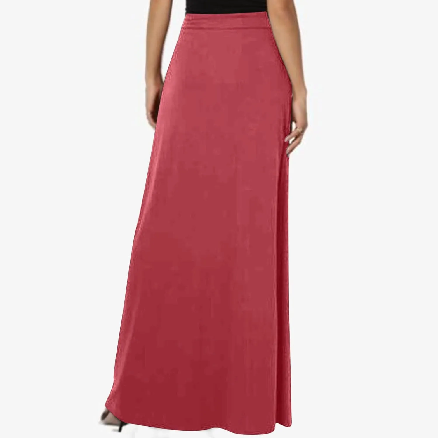 Womens Maxi Skirt Elastic Basic Solid Tie Dye Foldable High Waisted Midi Length Plus Size A-Line Skirts with Pockets