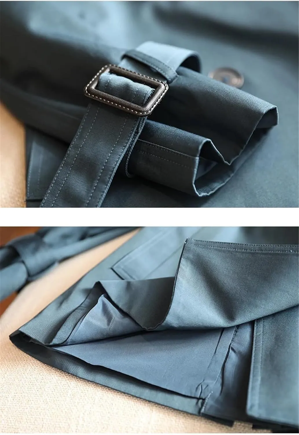 Women's Mid-Length Double Breasted Trench Coat Classic Notched Lapel Belted Trench Coat Elegant Overcoat