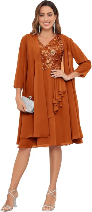 Women's Mother of The Bride Dresses for Wedding with Jacket 2 Piece Lace Chiffon 3/4 Sleeve Formal Evening Gown