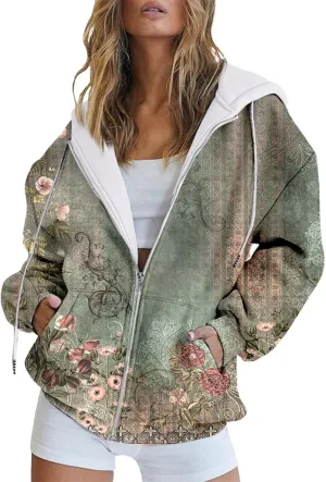 Women's Oversized Hoodies Full Zip Up Long Sleeve Sweatshirts Casual Cute Drawstring Jackets Coat with Pockets 2024