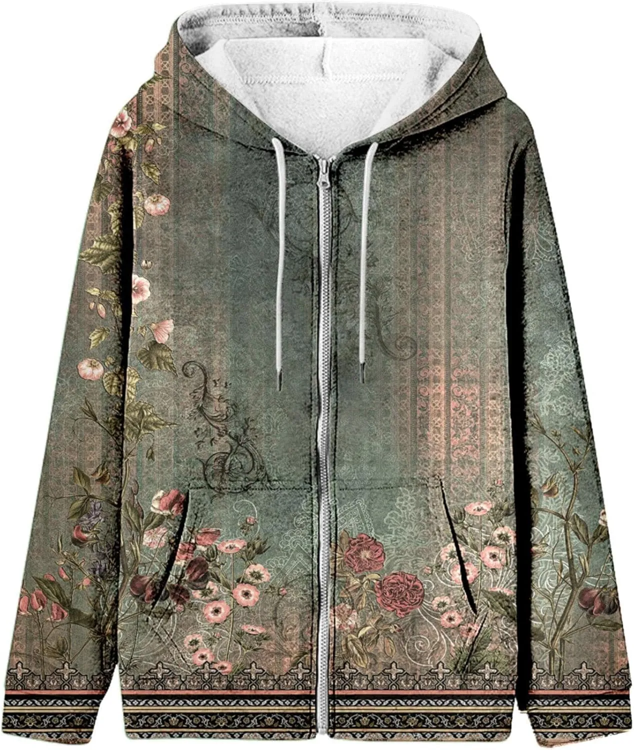 Women's Oversized Hoodies Full Zip Up Long Sleeve Sweatshirts Casual Cute Drawstring Jackets Coat with Pockets 2024