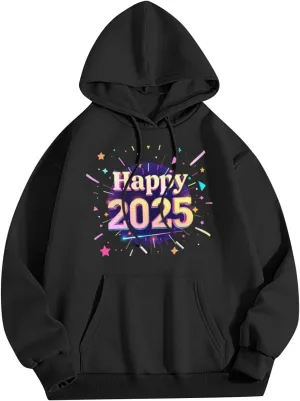 Womens Oversized Hoodies New Year's 2025 Pullover Hoodie Comfy Casual Basic Pullover Sweatshirts Hoodies for Women