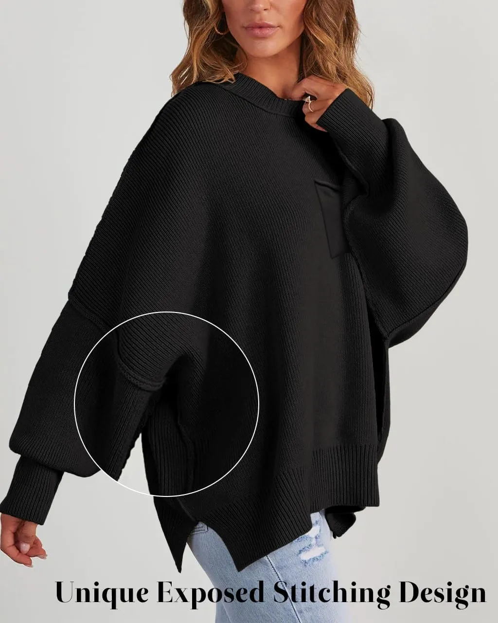 Women's Oversized Sweaters 2025 Crewneck Long Sleeve Ribbed Knit Batwing Pullover Tops
