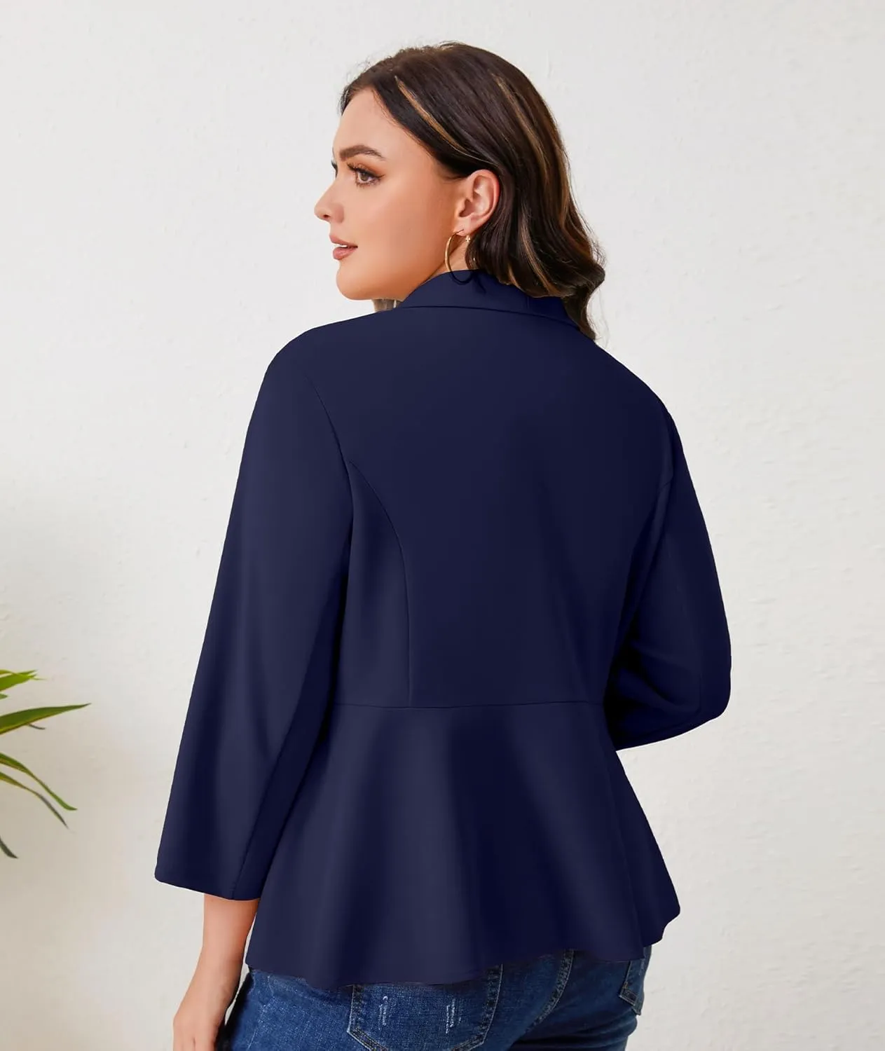 Women's Plus Size Open Front Blazer Casual Long Sleeve Cardigan Jacket Office