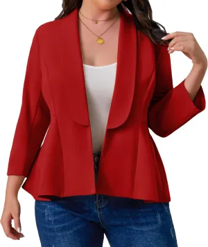 Women's Plus Size Open Front Blazer Casual Long Sleeve Cardigan Jacket Office