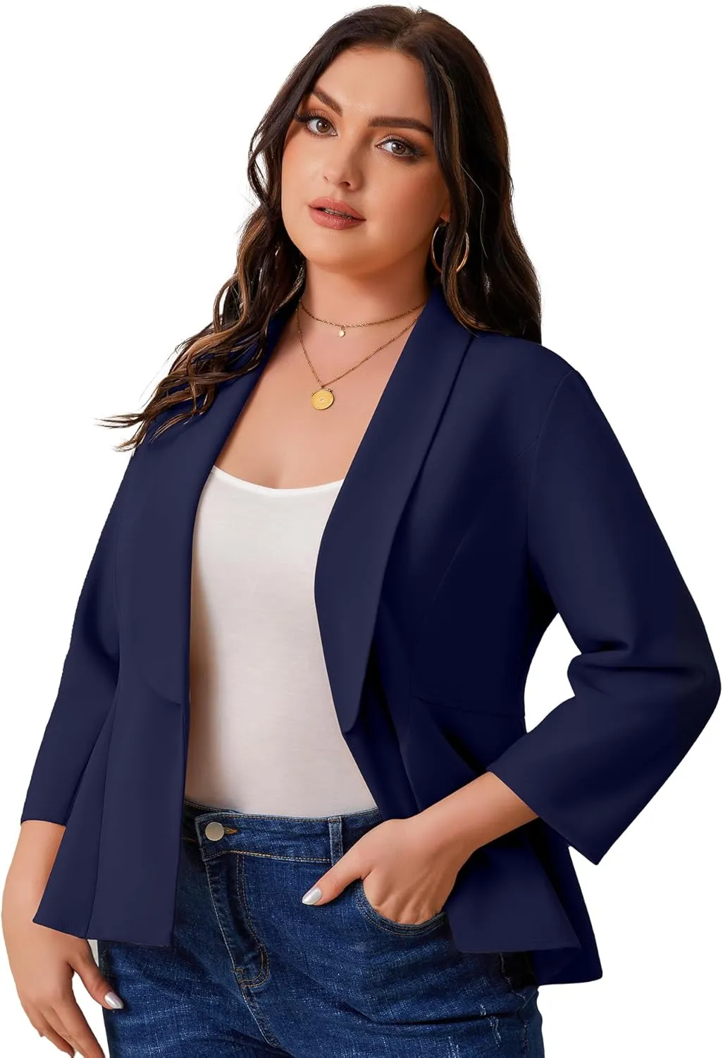 Women's Plus Size Open Front Blazer Casual Long Sleeve Cardigan Jacket Office