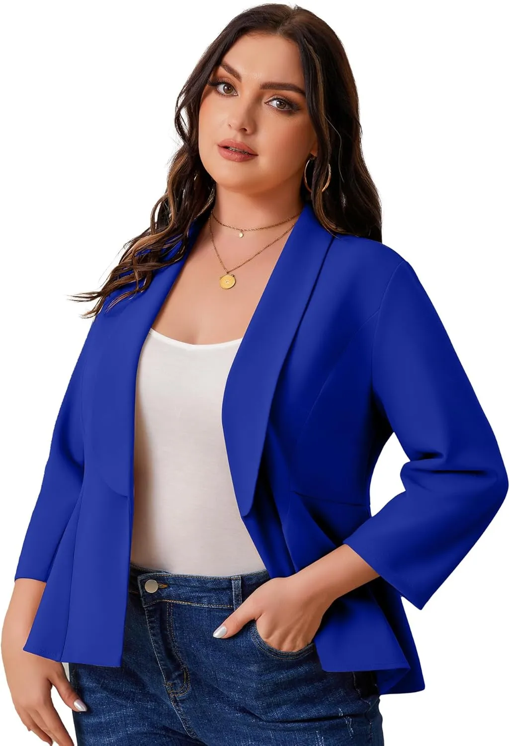 Women's Plus Size Open Front Blazer Casual Long Sleeve Cardigan Jacket Office