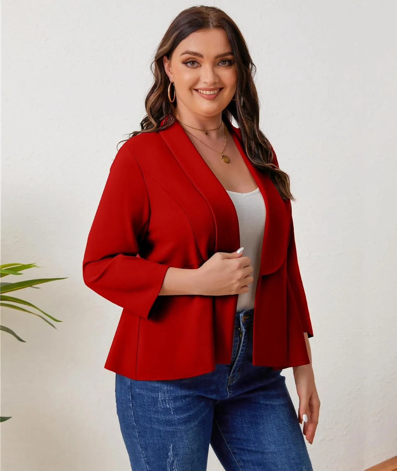 Women's Plus Size Open Front Blazer Casual Long Sleeve Cardigan Jacket Office