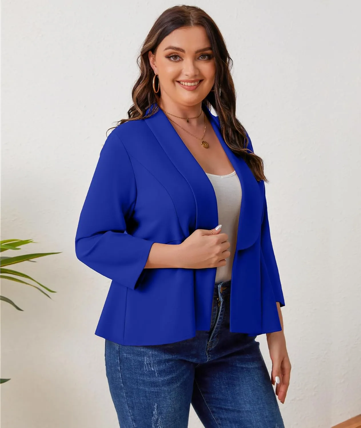 Women's Plus Size Open Front Blazer Casual Long Sleeve Cardigan Jacket Office