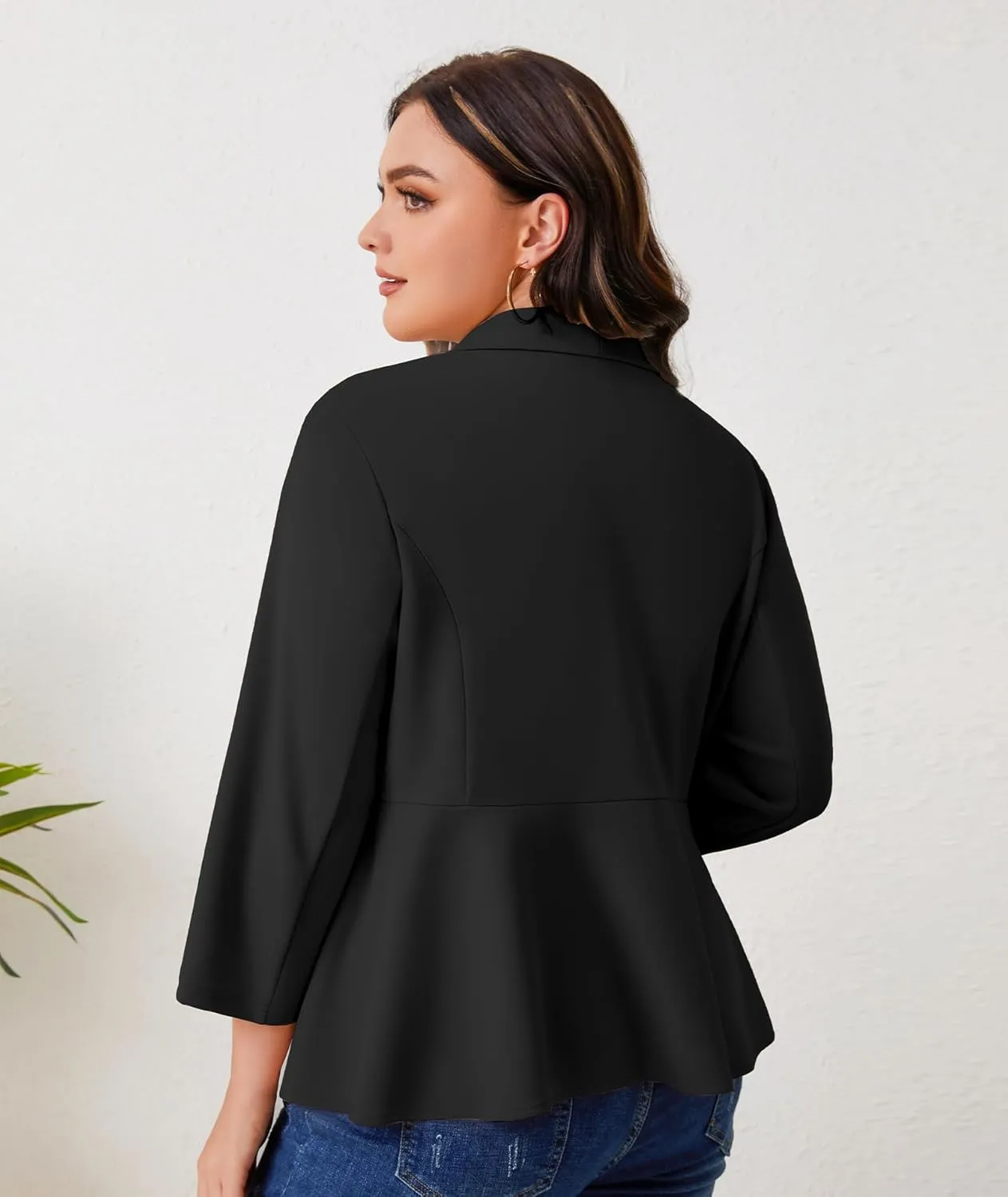 Women's Plus Size Open Front Blazer Casual Long Sleeve Cardigan Jacket Office