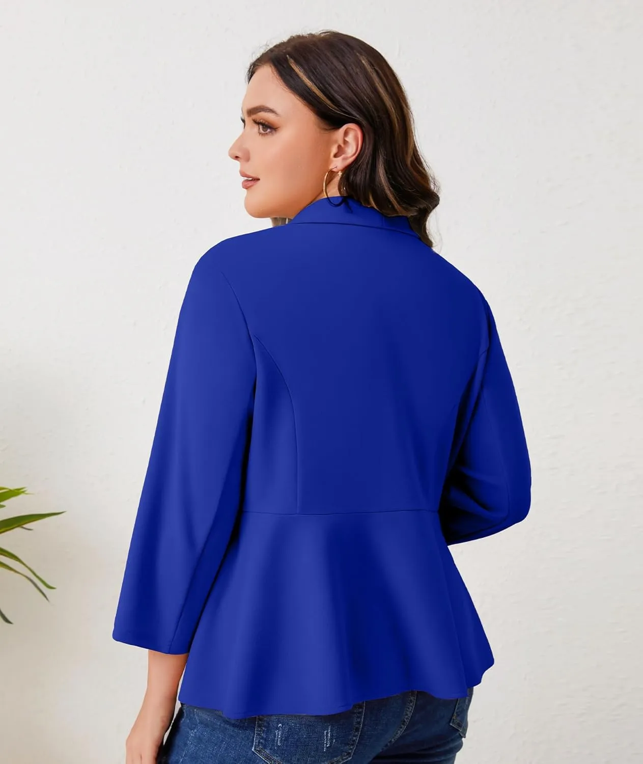 Women's Plus Size Open Front Blazer Casual Long Sleeve Cardigan Jacket Office