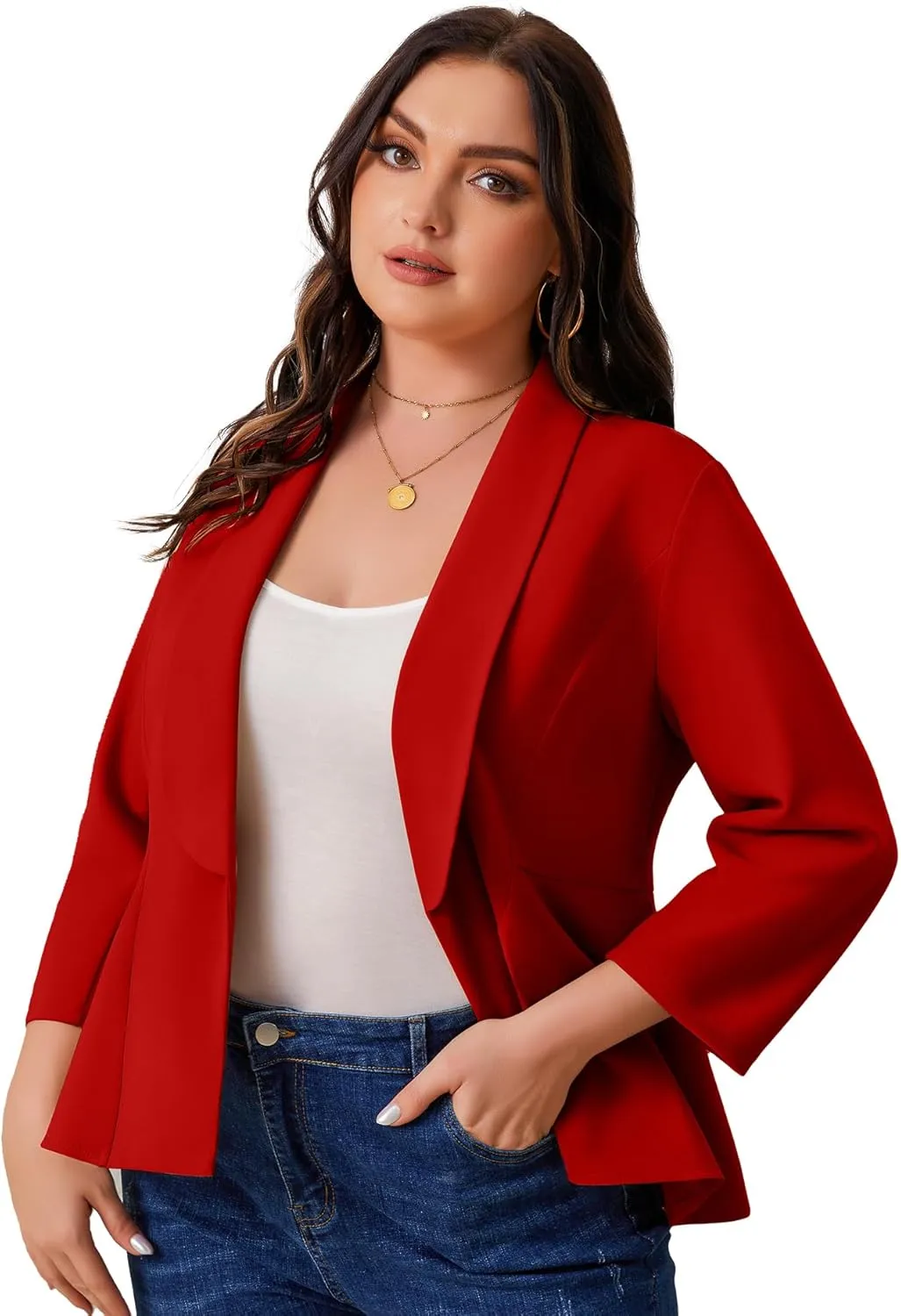 Women's Plus Size Open Front Blazer Casual Long Sleeve Cardigan Jacket Office