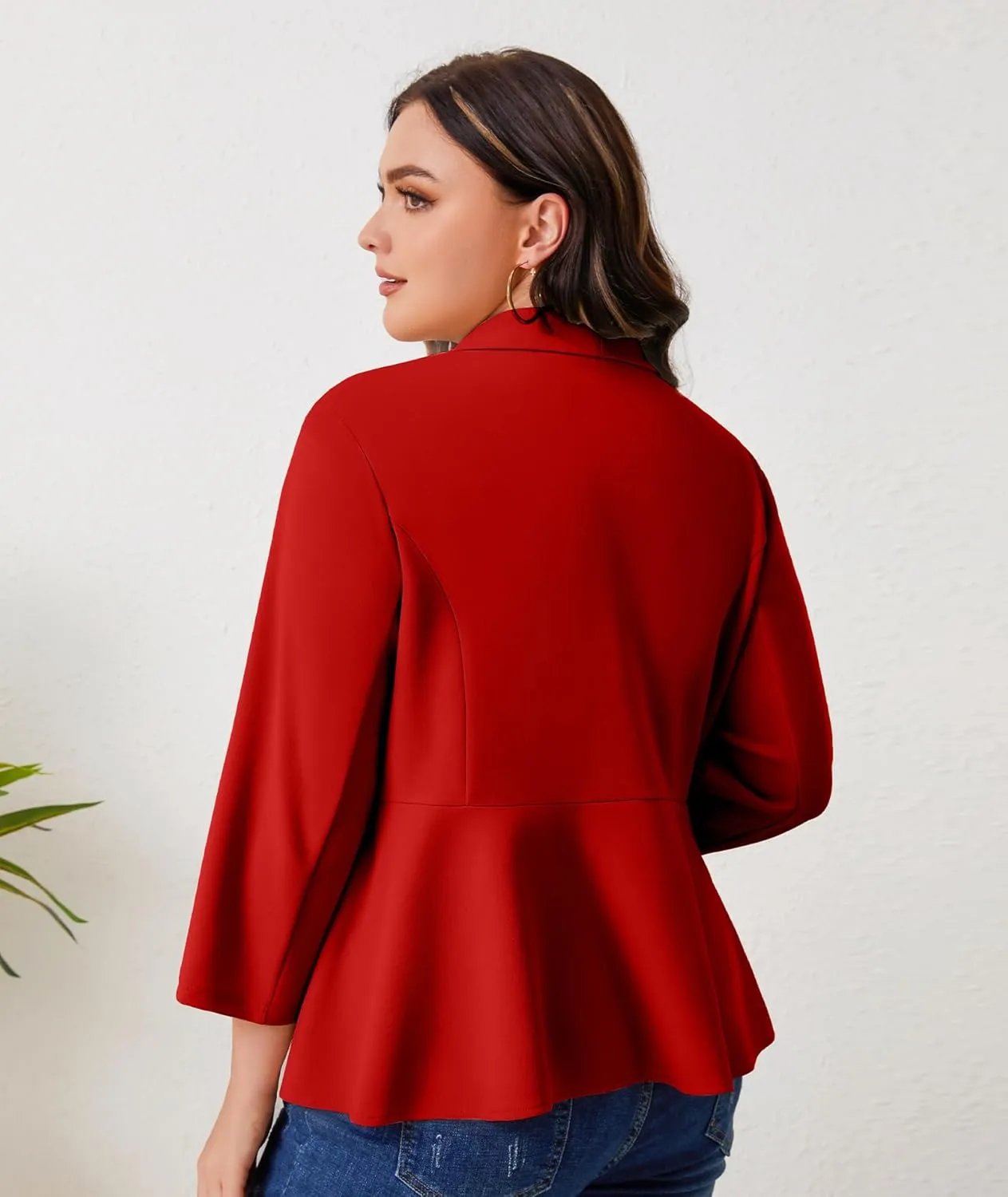 Women's Plus Size Open Front Blazer Casual Long Sleeve Cardigan Jacket Office