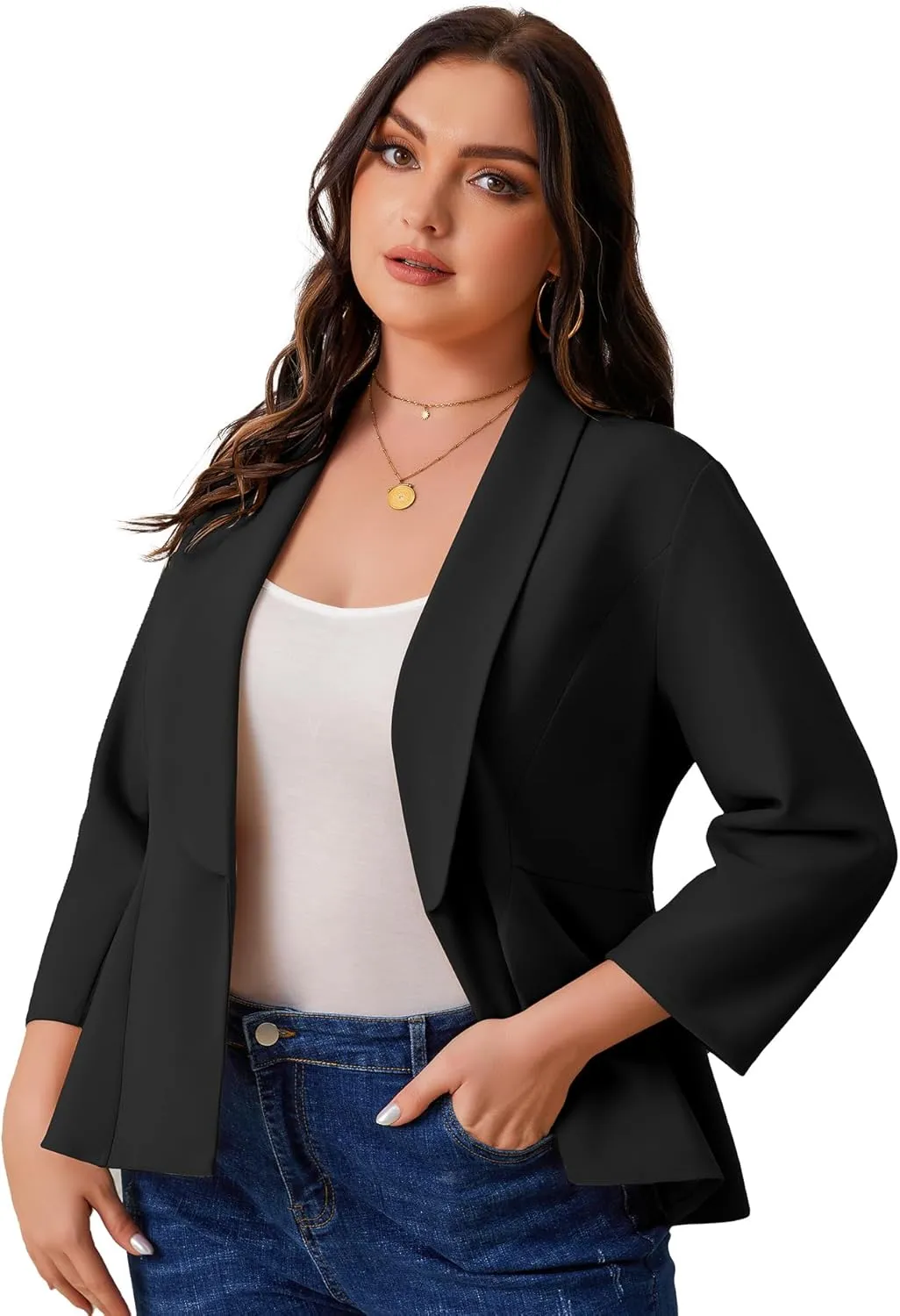 Women's Plus Size Open Front Blazer Casual Long Sleeve Cardigan Jacket Office