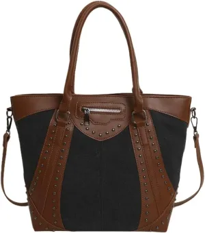 Womens Retro Denim Hobo Bag Slouchy Jean Tote Bag Stylish Crossbody Purse Punk Rivet Satchel Bag Casual Shoulder Bag Carryall