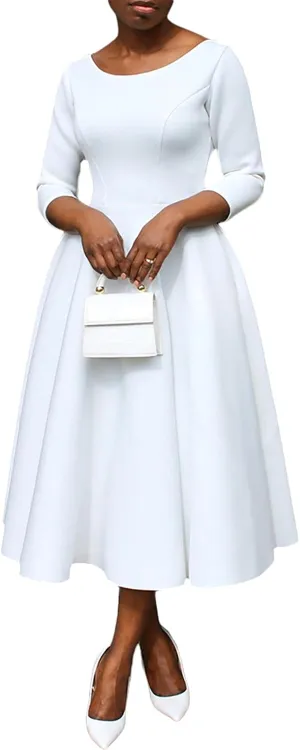 Women's Sexy 3/4 Sleeve A-Line Swing Dress Solid Color Swing Flared Cocktail Party Midi Dress(S-3XL)