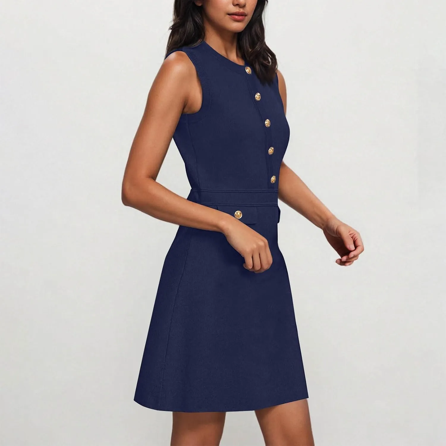 Women's Sleeveless A-Line Dress 2025 Summer Button Elegant Mini Dresses Slim Wear to Work Business Office Dress