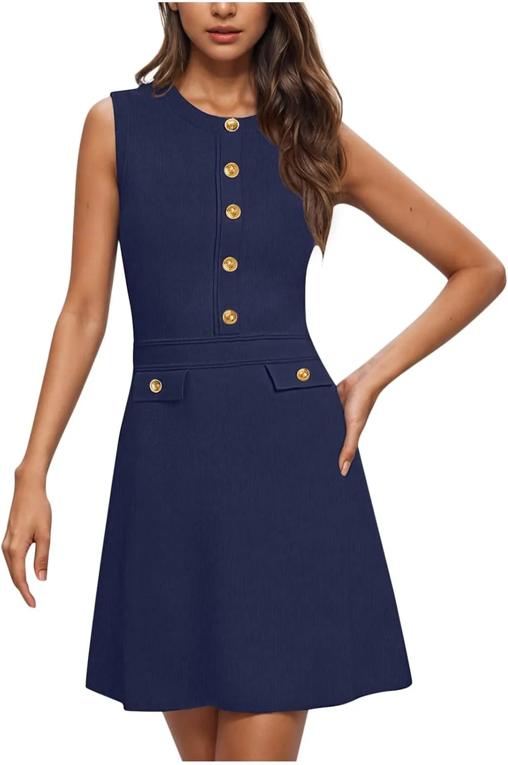 Women's Sleeveless A-Line Dress 2025 Summer Button Elegant Mini Dresses Slim Wear to Work Business Office Dress