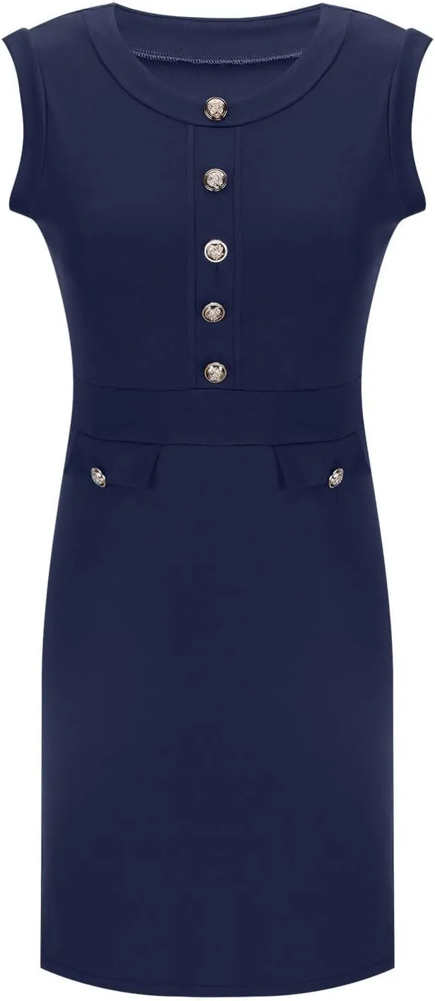 Women's Sleeveless A-Line Dress 2025 Summer Button Elegant Mini Dresses Slim Wear to Work Business Office Dress