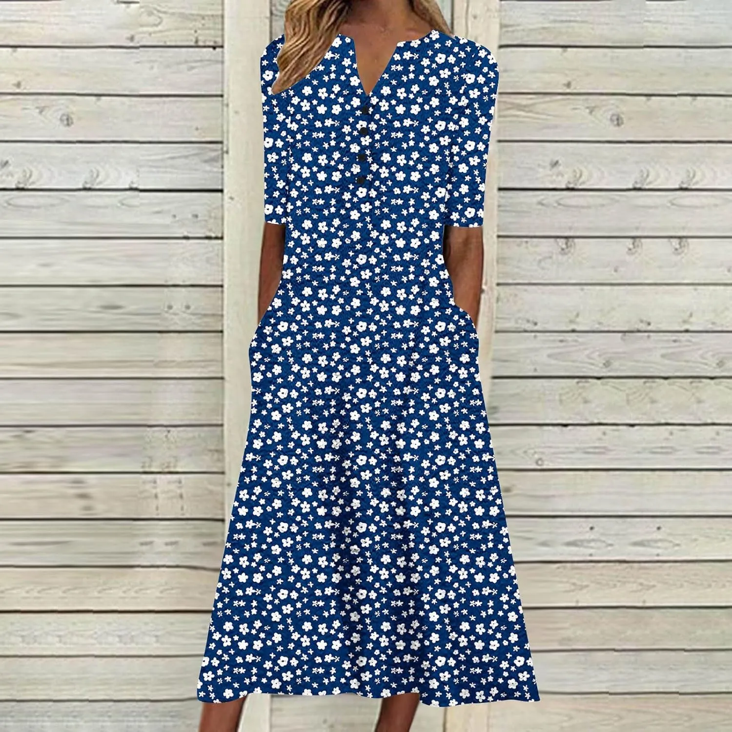 Womens Summer Short Sleeve Wrap V Neck Mini Sundress Button Down Boho Floral Long Dress Basic Casual Dresses 2025