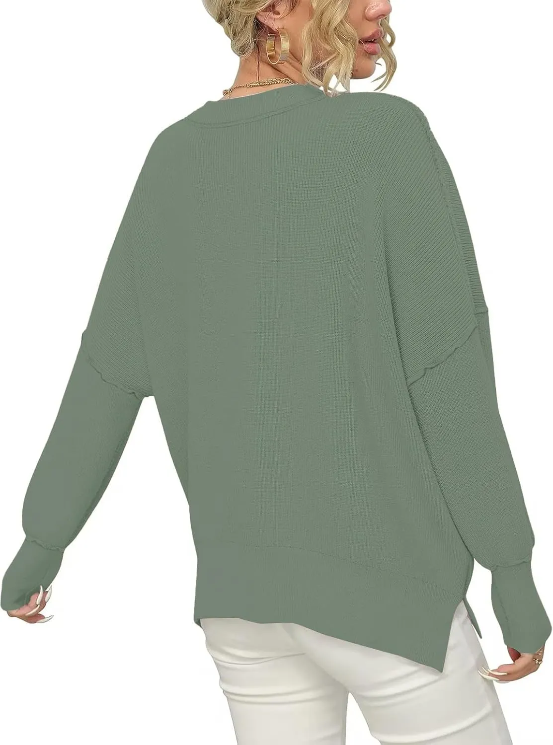Womens Sweaters Causal Crewneck Batwing Sleeve Knit Top Side Split Oversized Pullover Sweater Loose Jumper