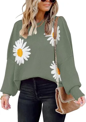 Womens Sweaters Causal Crewneck Batwing Sleeve Knit Top Side Split Oversized Pullover Sweater Loose Jumper