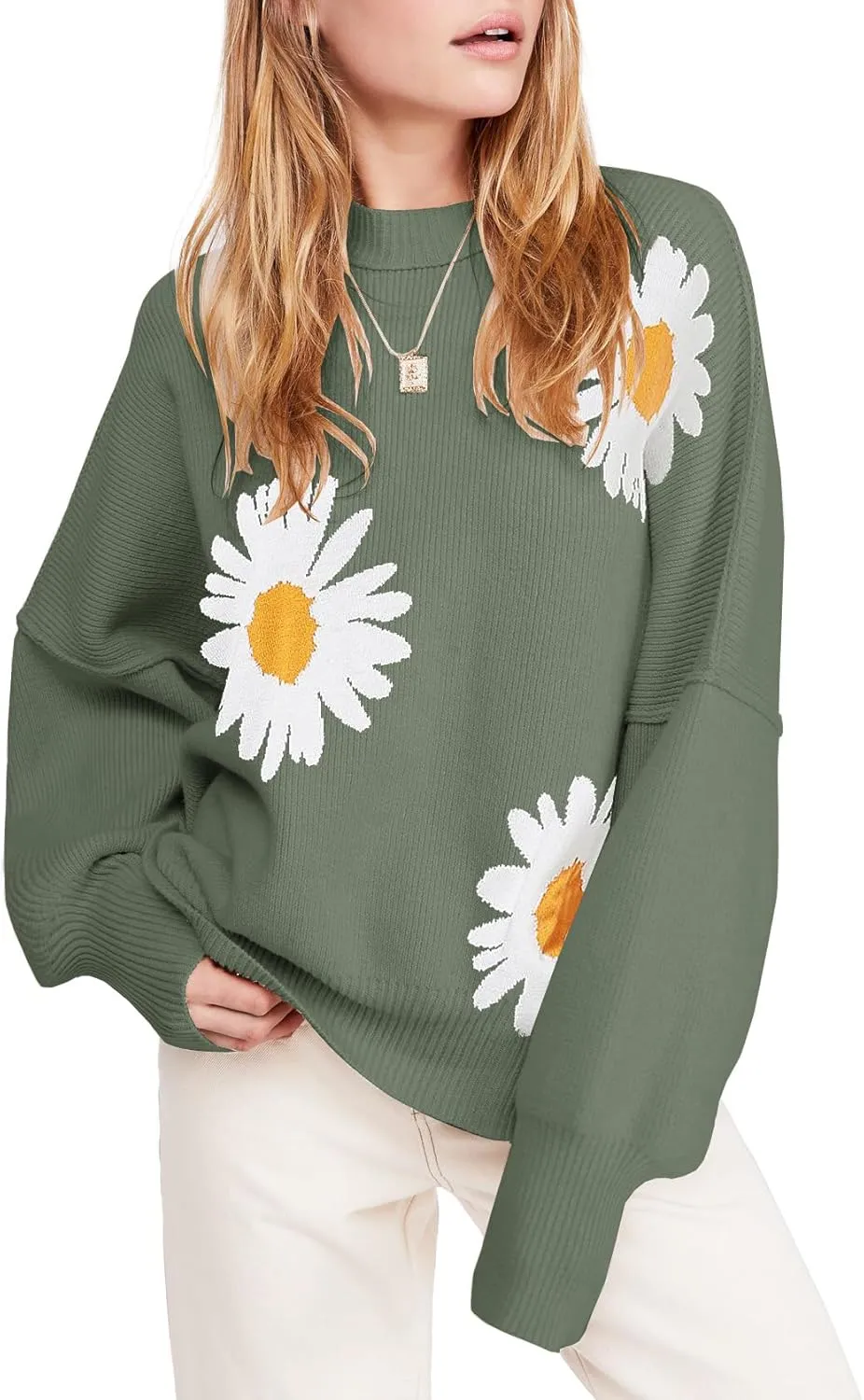 Womens Sweaters Causal Crewneck Batwing Sleeve Knit Top Side Split Oversized Pullover Sweater Loose Jumper