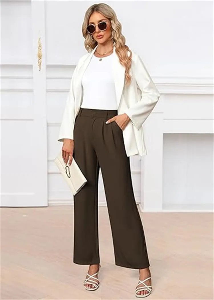Women's Wide Leg Pants Business, Loose Casual Dress Pants,for Women High Waist Office Business Casual Trousers Pants (Brown,L)