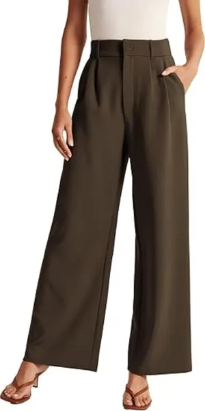 Women's Wide Leg Pants Business, Loose Casual Dress Pants,for Women High Waist Office Business Casual Trousers Pants (Brown,L)