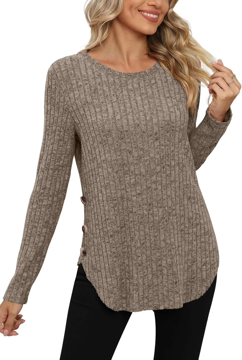 Yincro Women's Long Sleeve Fall Sweaters 2024 Lightweight Casual Crewneck Tunic Tops
