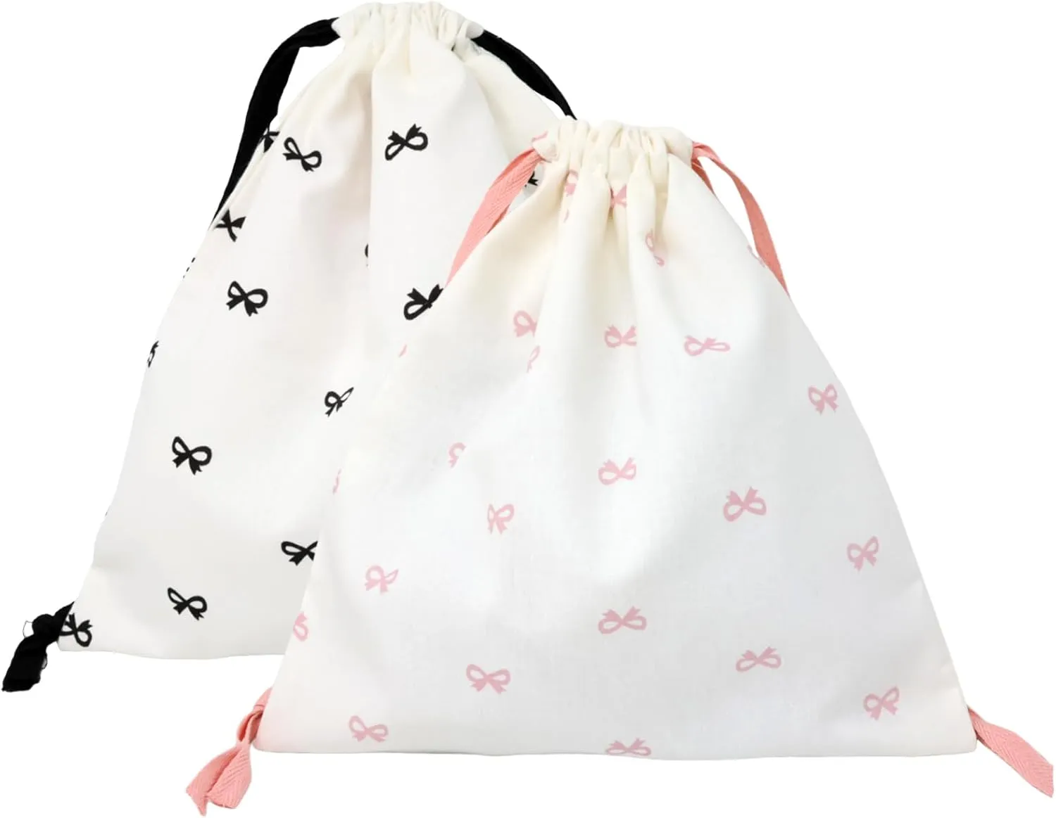 yueton 2PCS Fashion Bow Drawstring Makeup Bags Sweet Pink Bow Cosmetic Bag Canvas Cosmetic Storage Bag Cute Bags for Home Travel