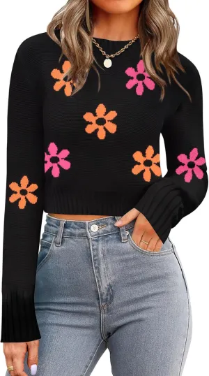 Zeagoo Women's 2025 Fall Crewneck Cropped Sweater Trendy Long Sleeve Ribbed Knit Pullover Jumper Tops