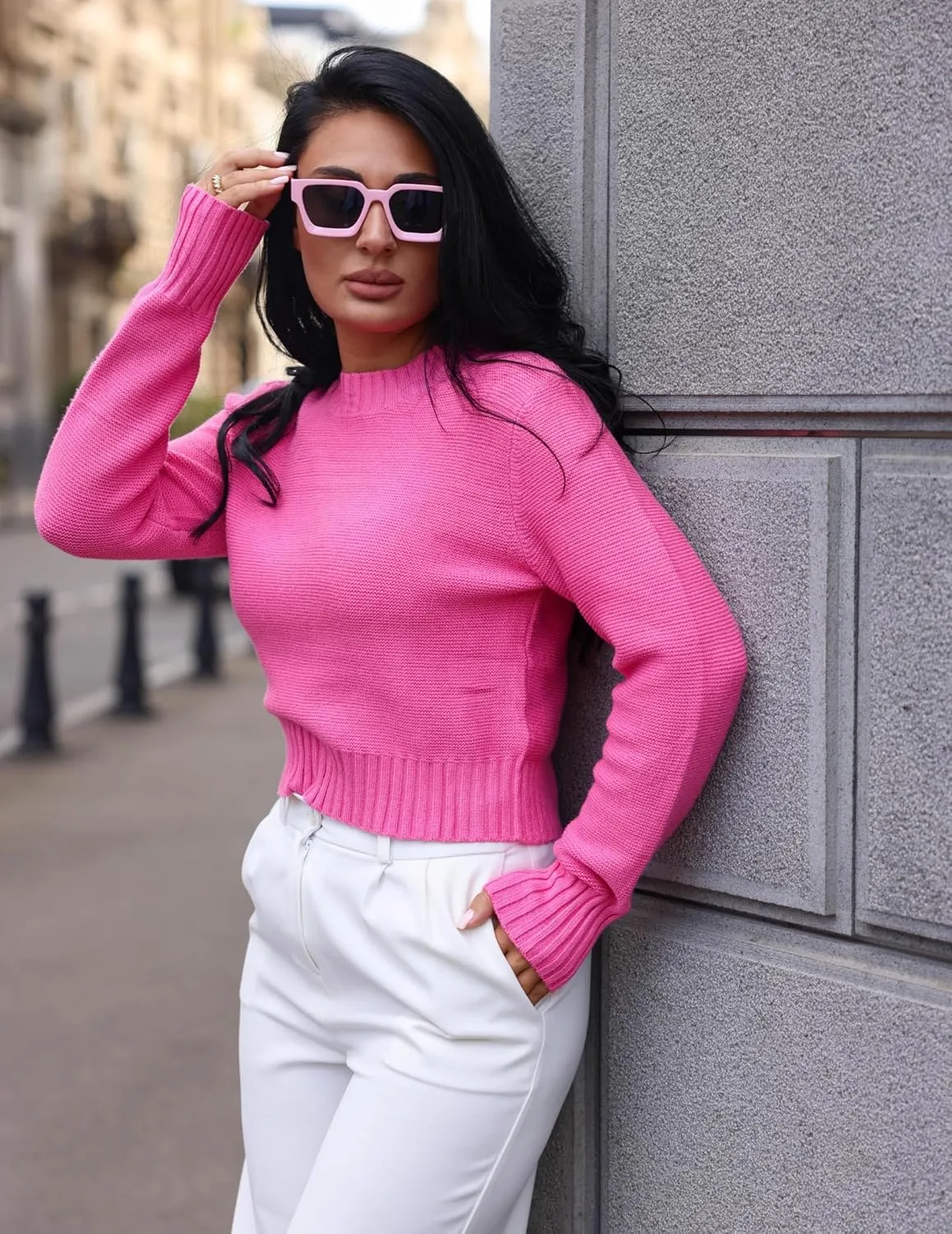 Zeagoo Women's 2025 Fall Crewneck Cropped Sweater Trendy Long Sleeve Ribbed Knit Pullover Jumper Tops