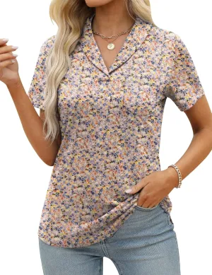 ZHENWEI Womens Short Sleeve Polo Shirts Business Casual V Neck Collared Tops Dressy Work Tunic Blouses with Pocket