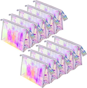 Zwish 10PCS Iridescent Makeup Bag Bulk, Holographic Cosmetic Bags Pouch Portable Zipper Toiletry Bag Travel Makeup Bag Gift Bags for Women